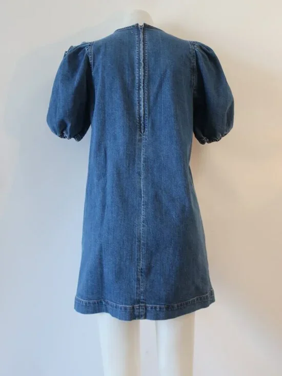 Womens Ulla Johnson Poppy (Item- 12) Blue Denim Ruffled Slv Mini Shift Dress 4 - Picture 11 of 14